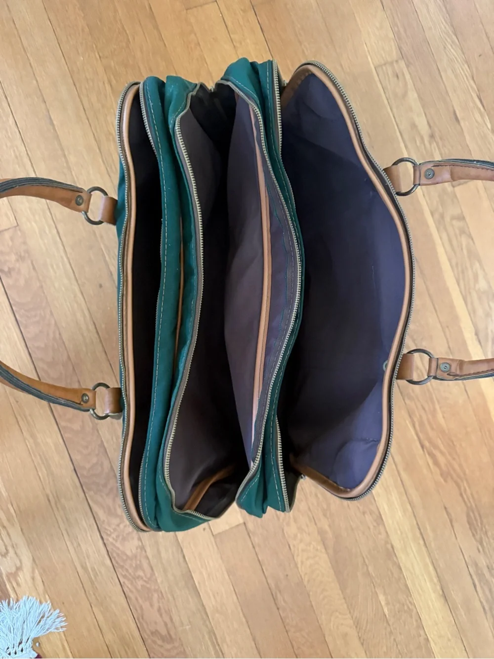 L.L. Bean Green Canvas Travel Briefcase with Tan Leather Trim